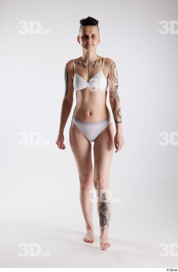 Whole Body Woman White Underwear Slim Walking Studio photo references