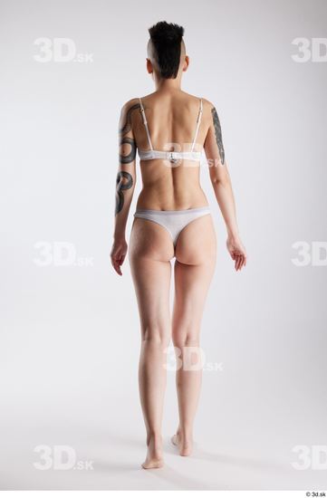 Whole Body Back Woman White Underwear Slim Walking Studio photo references