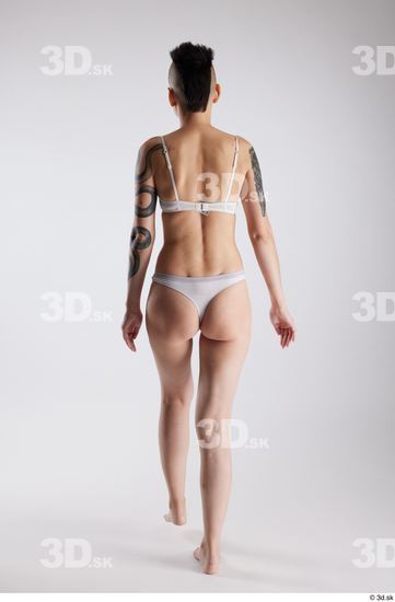 Whole Body Back Woman White Underwear Slim Walking Studio photo references