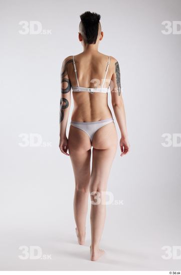 Whole Body Back Woman White Underwear Slim Walking Studio photo references