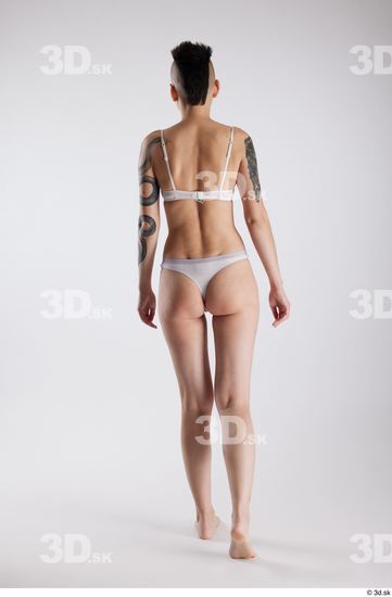 Whole Body Back Woman White Underwear Slim Walking Studio photo references