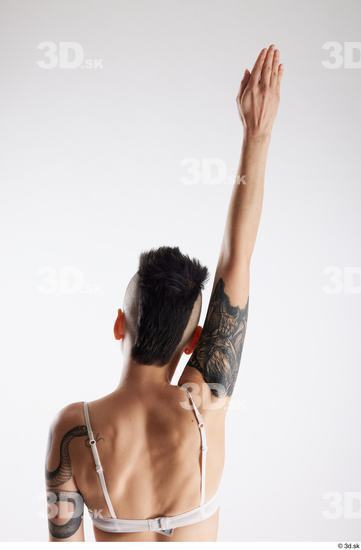 Arm Back Woman White Underwear Slim Studio photo references