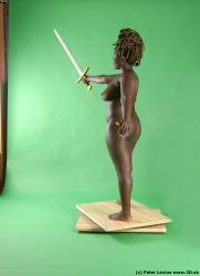 Whole Body Woman Pose with sword Black Nude Slim Chubby Walking Studio photo references