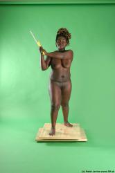 Whole Body Woman Pose with sword Black Nude Slim Chubby Walking Studio photo references