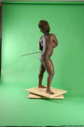 Whole Body Woman Pose with sword Black Nude Slim Chubby Walking Studio photo references